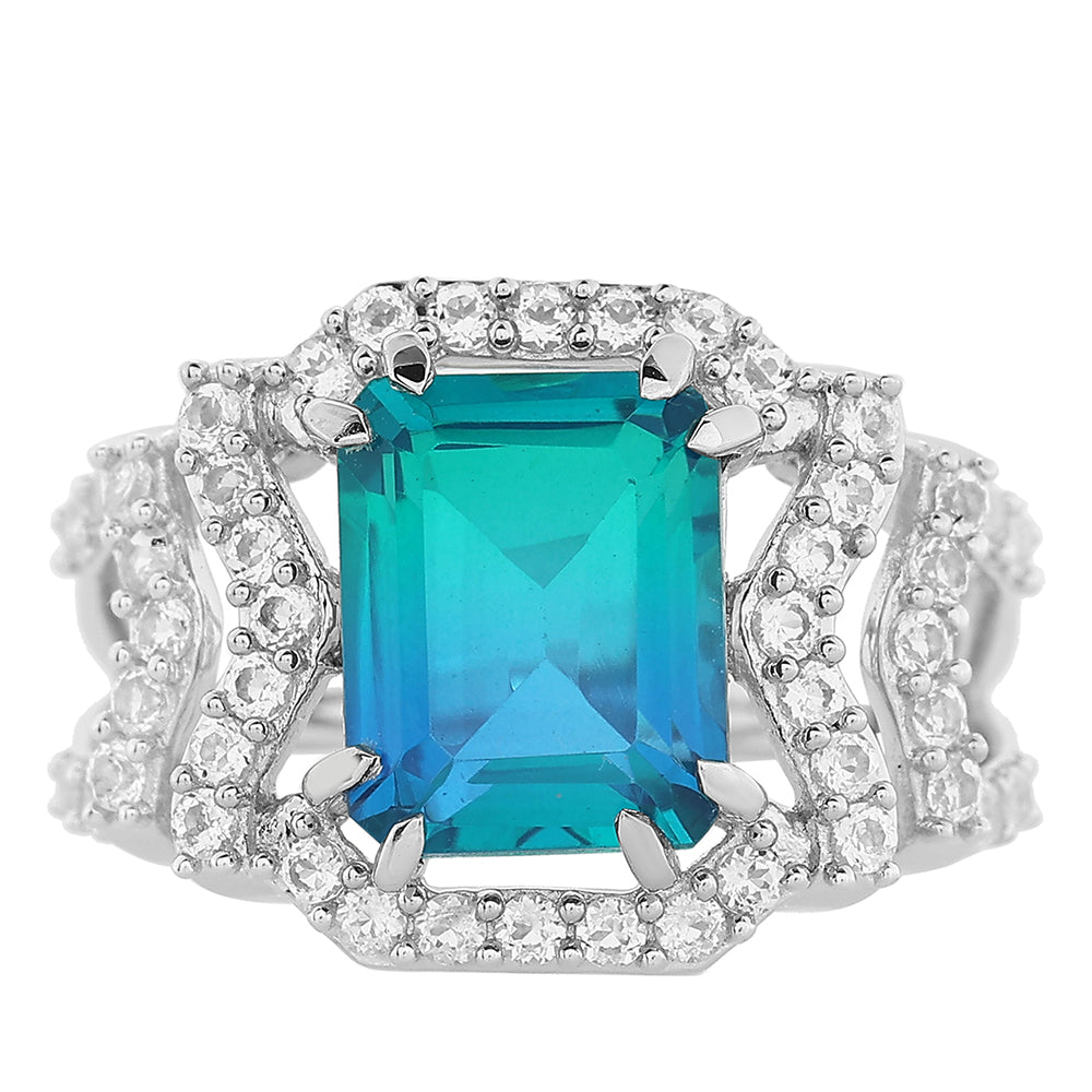 Stříbro 925/1000 - Prsten s Pavím Křemenem a Bílým Topazem - Karátové číslo: 4.38. přibližná hmotnost: 5.05 gramů