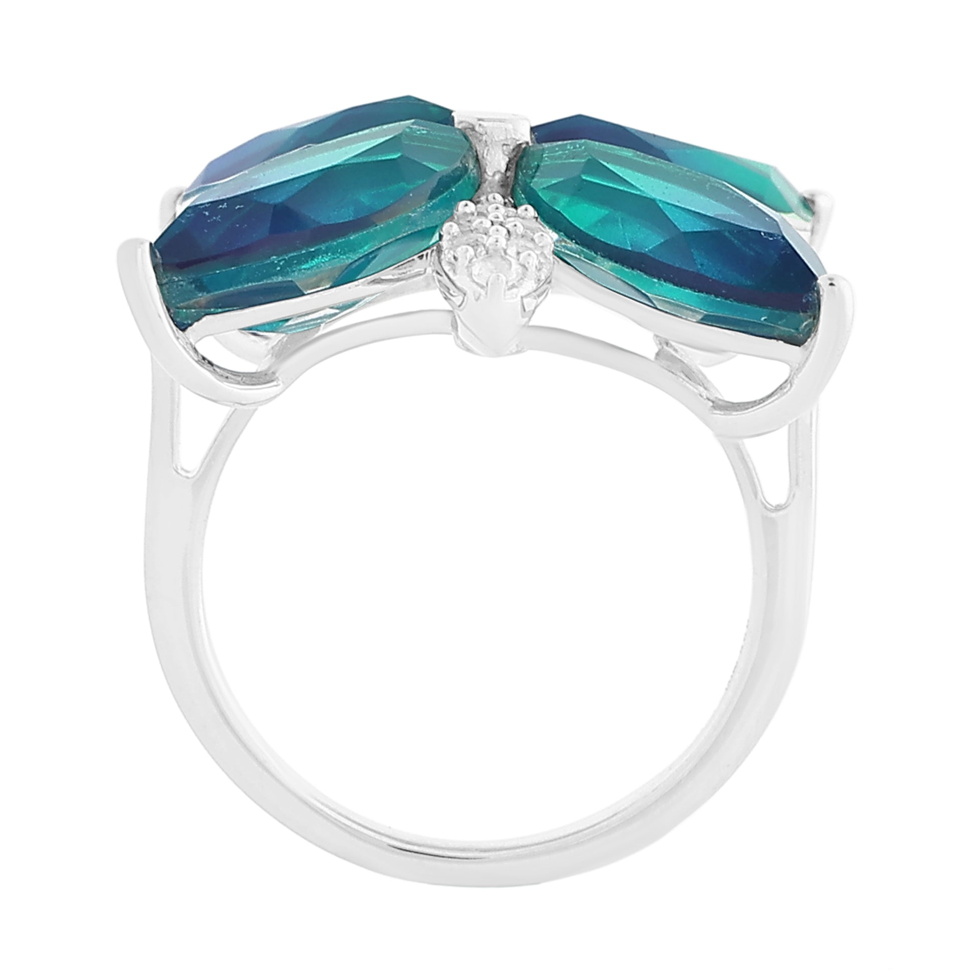 Stříbro 925/1000 - Prsten s Pavím Křemenem a Bílým Topazem - Karátové číslo: 12.01. přibližná hmotnost: 6.2 gramů 6 