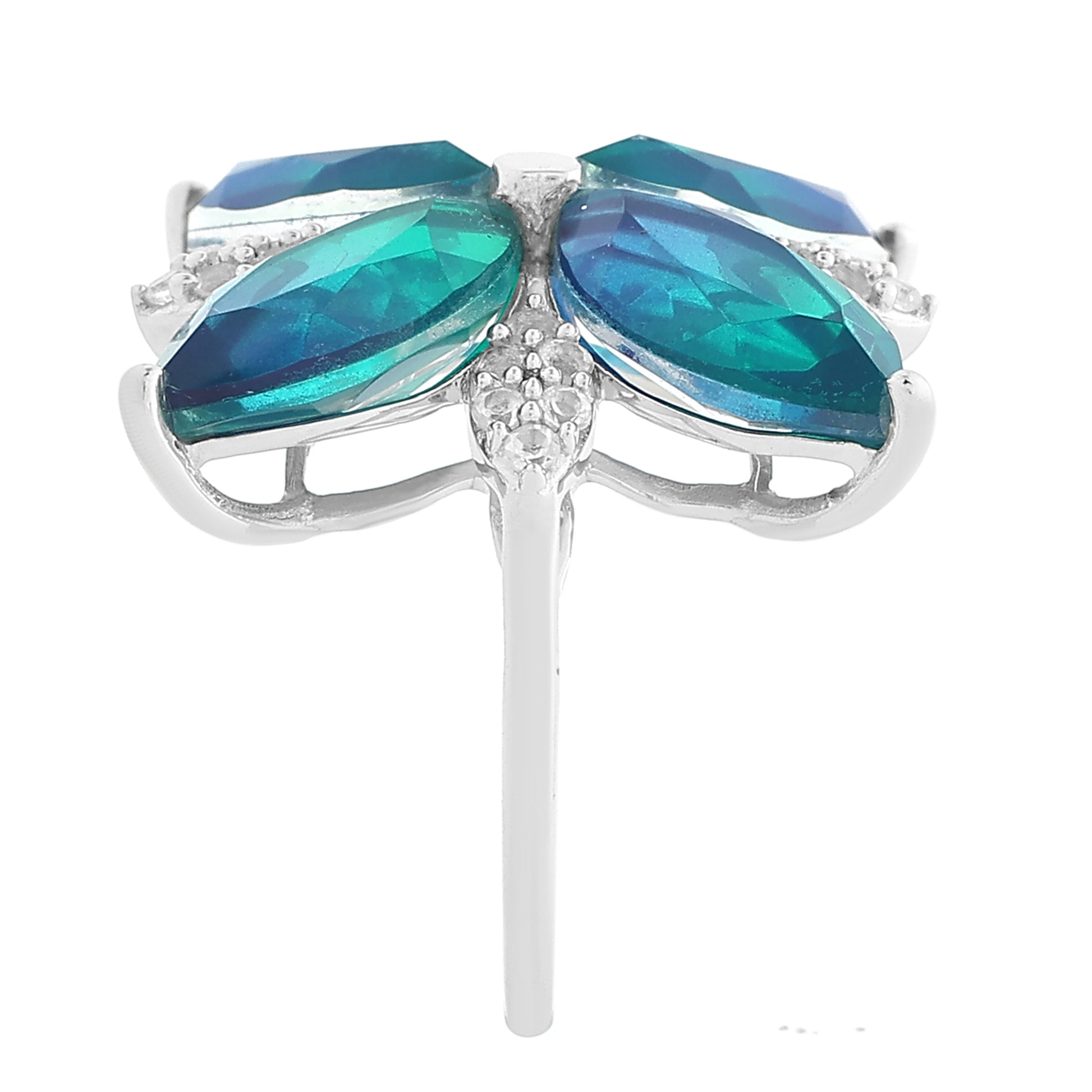 Stříbro 925/1000 - Prsten s Pavím Křemenem a Bílým Topazem - Karátové číslo: 12.01. přibližná hmotnost: 6.2 gramů 7 