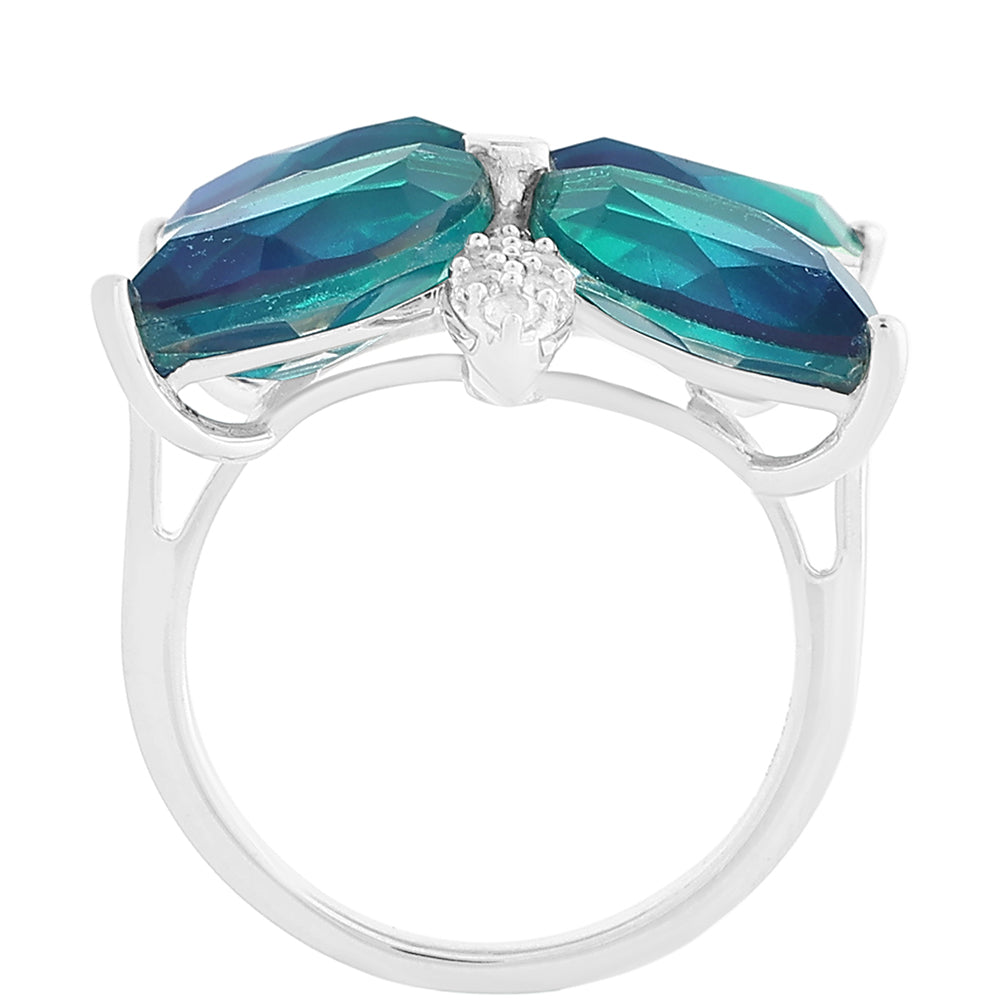 Stříbro 925/1000 - Prsten s Pavím Křemenem a Bílým Topazem - Karátové číslo: 12.01. přibližná hmotnost: 6.2 gramů 3 