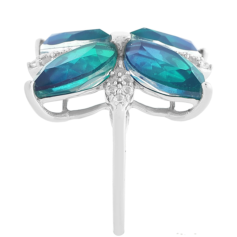 Stříbro 925/1000 - Prsten s Pavím Křemenem a Bílým Topazem - Karátové číslo: 12.01. přibližná hmotnost: 6.2 gramů