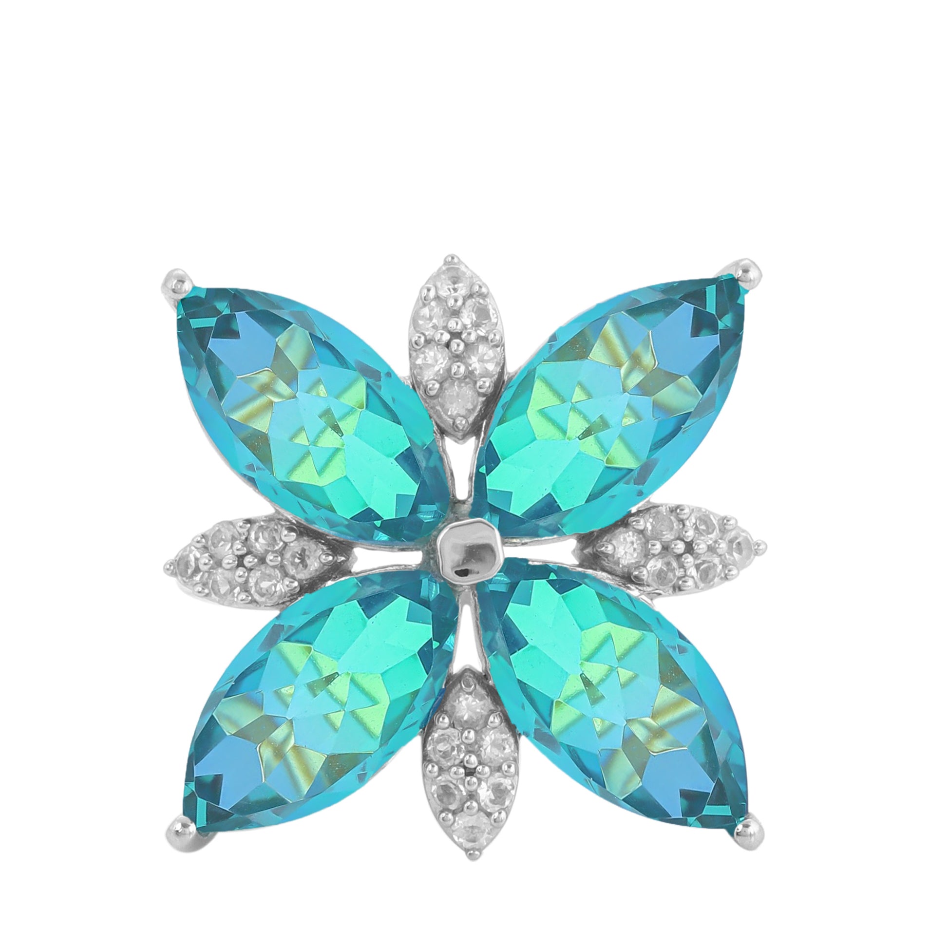 Stříbro 925/1000 - Prsten s Pavím Křemenem a Bílým Topazem - Karátové číslo: 12.01. přibližná hmotnost: 6.2 gramů 8 