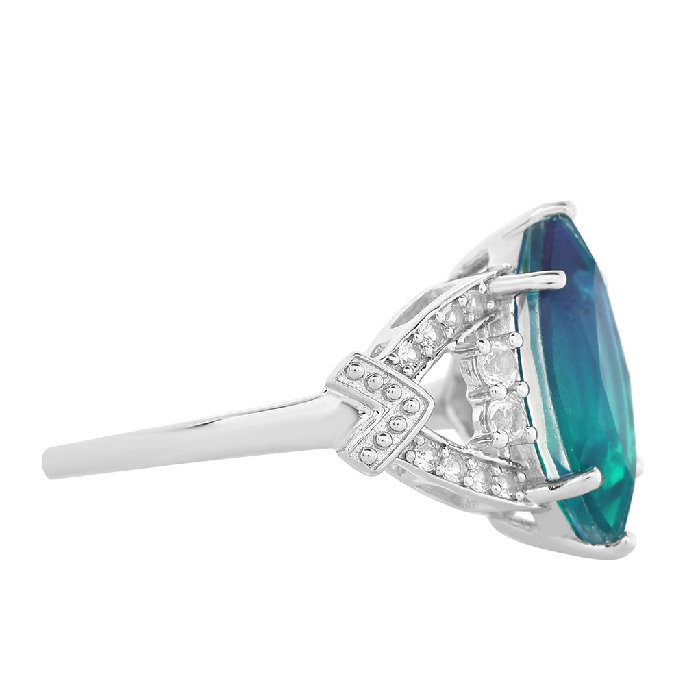 Stříbro 925/1000 - Prsten s Pavím Křemenem a Bílým Topazem - Karátové číslo: 3.2. přibližná hmotnost: 3.78 gramů 2 