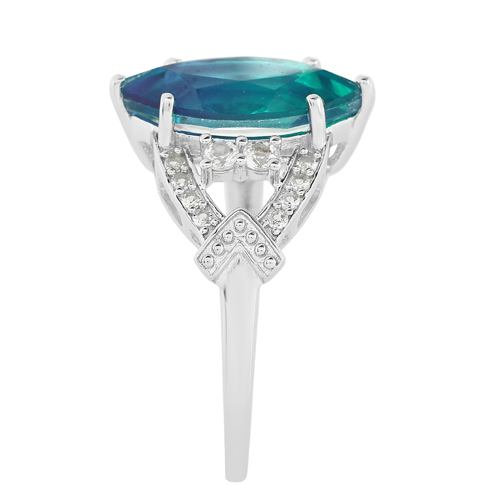 Stříbro 925/1000 - Prsten s Pavím Křemenem a Bílým Topazem - Karátové číslo: 3.2. přibližná hmotnost: 3.78 gramů 4 