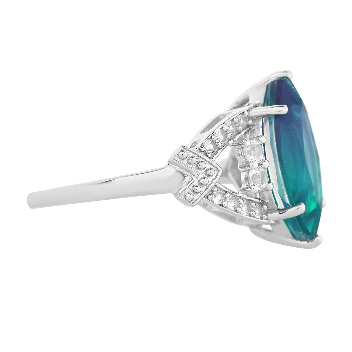 Stříbro 925/1000 - Prsten s Pavím Křemenem a Bílým Topazem - Karátové číslo: 3.2. přibližná hmotnost: 3.78 gramů