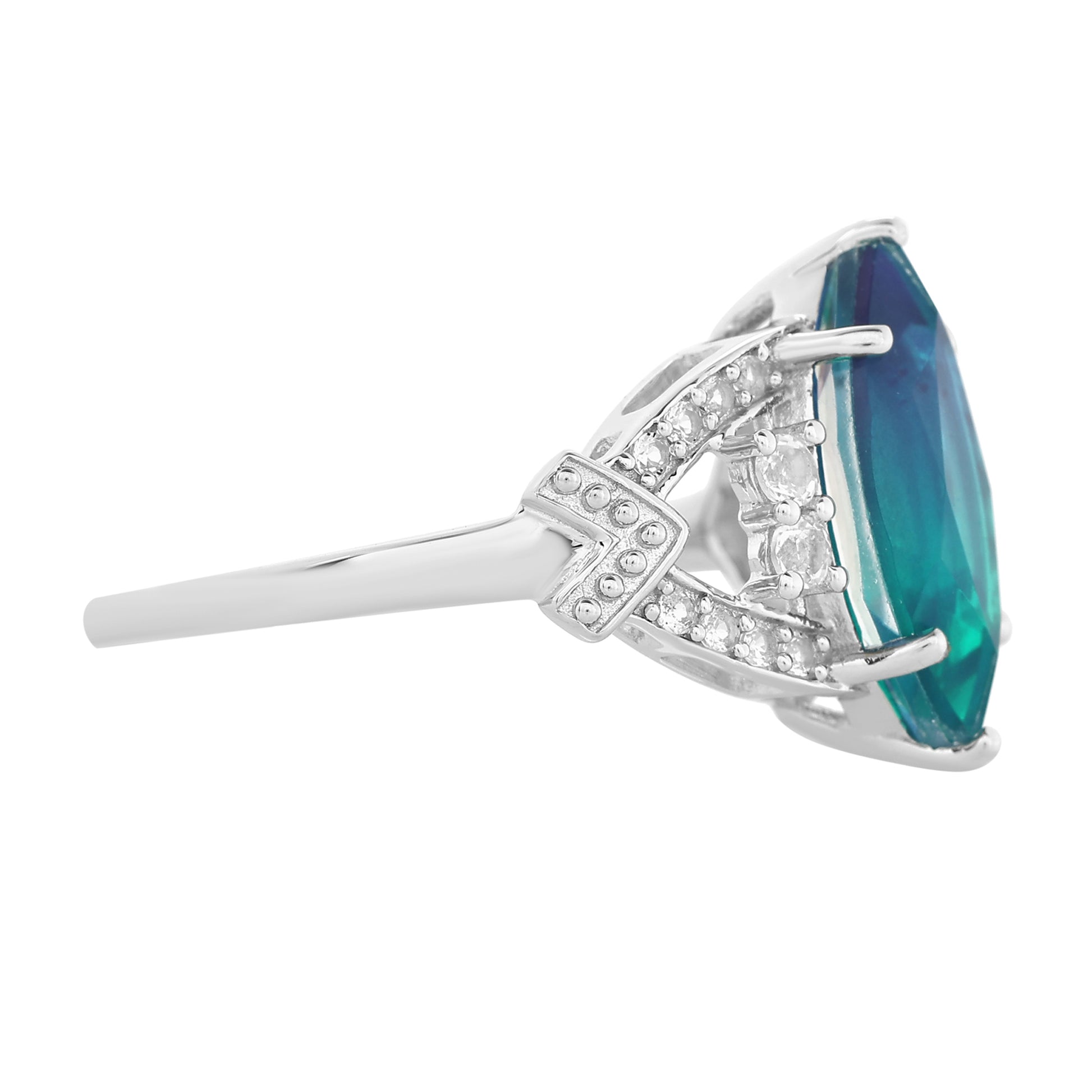 Stříbro 925/1000 - Prsten s Pavím Křemenem a Bílým Topazem - Karátové číslo: 3.2. přibližná hmotnost: 3.78 gramů 5 