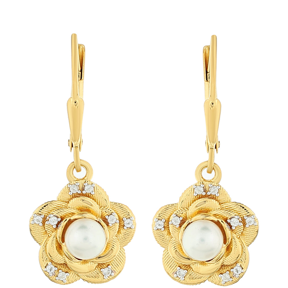 Pozlacené Stříbro 925/1000 - Náušnice s Barokní Sladkovodní Kultivovanou Perlou a Bílým Topazem - Karátové číslo: 1.18. přibližná hmotnost: 4.16 gramů 1 