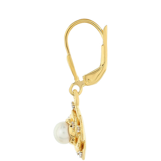 Pozlacené Stříbro 925/1000 - Náušnice s Barokní Sladkovodní Kultivovanou Perlou a Bílým Topazem - Karátové číslo: 1.18. přibližná hmotnost: 4.16 gramů