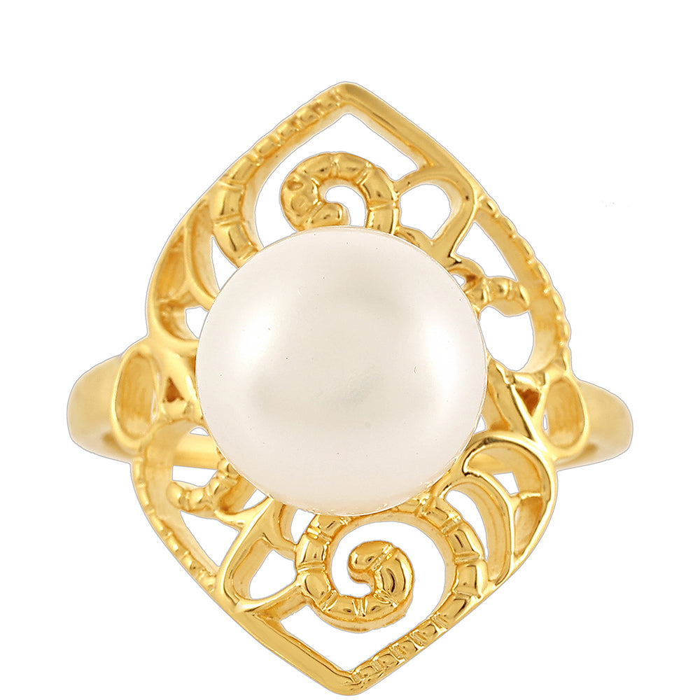 Pozlacené Stříbro 925/1000 - Prsten s Barokní Sladkovodní Kultivovanou Perlou - Karátové číslo: 2.6. přibližná hmotnost: 4.31 gramů