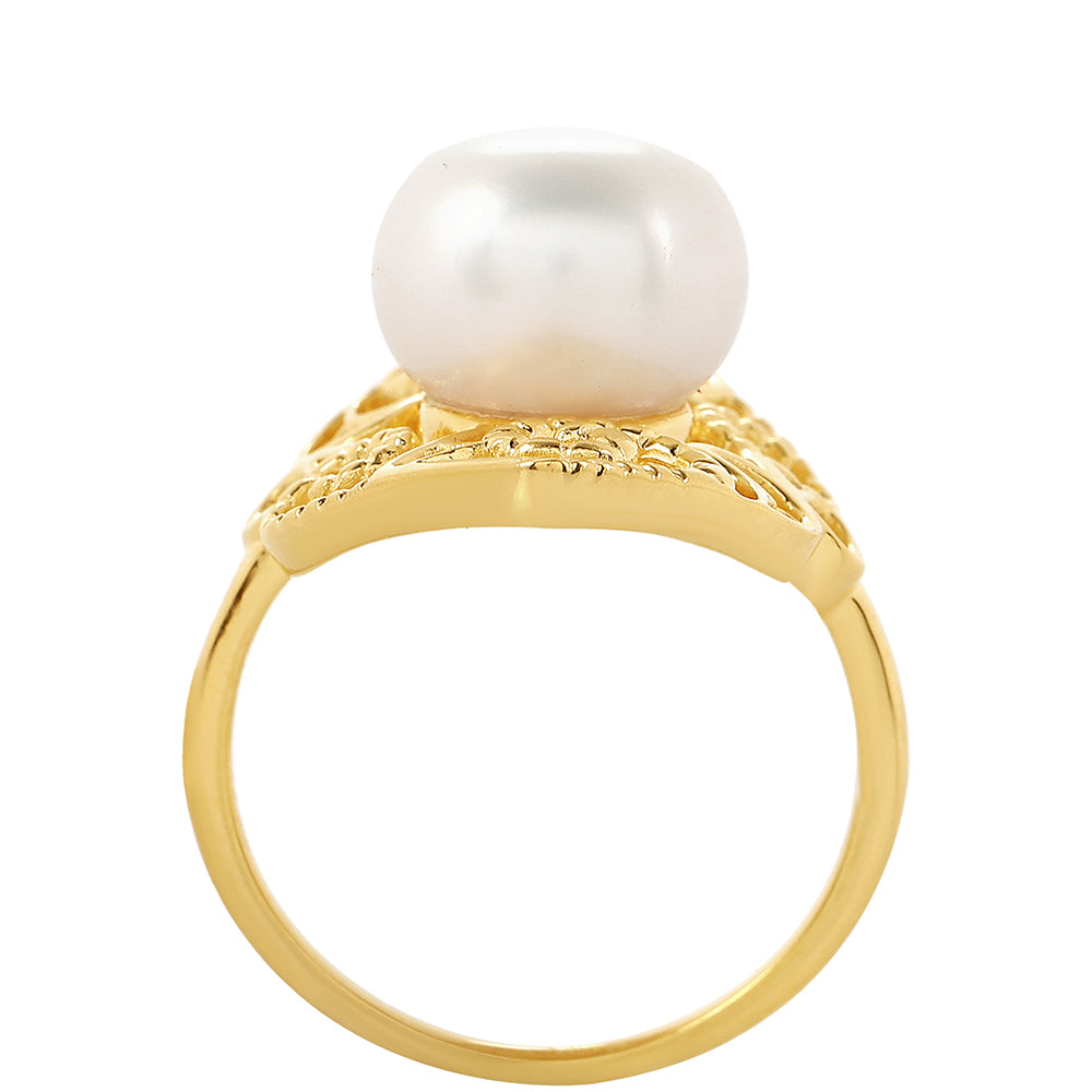 Pozlacené Stříbro 925/1000 - Prsten s Barokní Sladkovodní Kultivovanou Perlou - Karátové číslo: 2.6. přibližná hmotnost: 4.31 gramů
