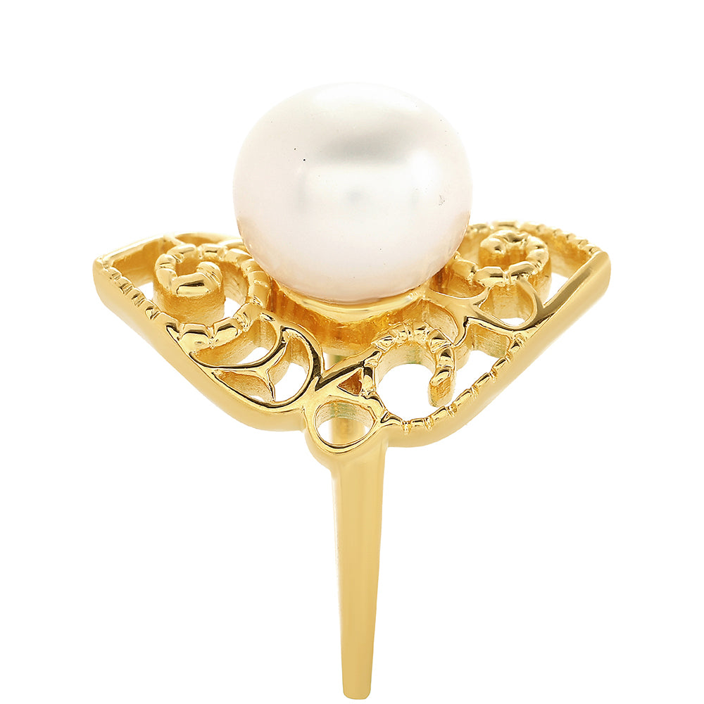 Pozlacené Stříbro 925/1000 - Prsten s Barokní Sladkovodní Kultivovanou Perlou - Karátové číslo: 2.6. přibližná hmotnost: 4.31 gramů 4 