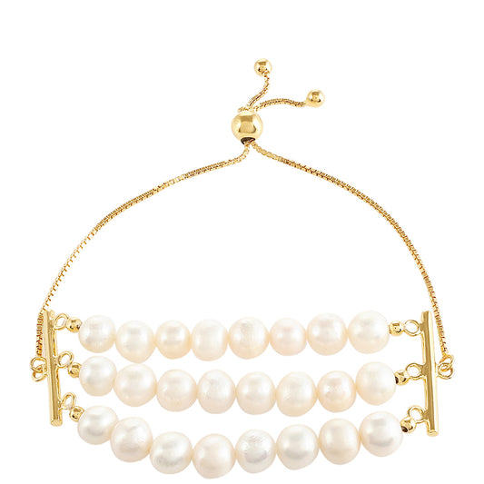 Pozlacené Stříbro 925/1000 - Náramek s Barokní Sladkovodní Kultivovanou Perlou - Karátové číslo: 67.5. přibližná hmotnost: 15.92 gramů