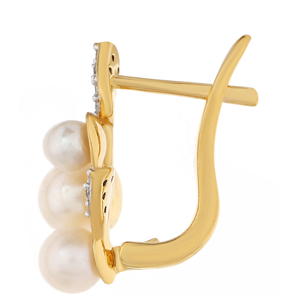 Pozlacené Stříbro 925/1000 - Náušnice s Barokní Sladkovodní Kultivovanou Perlou a Bílým Topazem - Karátové číslo: 3.82. přibližná hmotnost: 2.79 gramů 2 