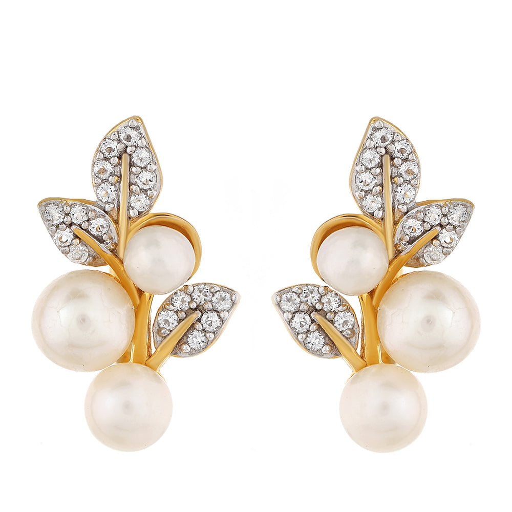 Pozlacené Stříbro 925/1000 - Náušnice s Barokní Sladkovodní Kultivovanou Perlou a Bílým Topazem - Karátové číslo: 3.82. přibližná hmotnost: 2.79 gramů 1 