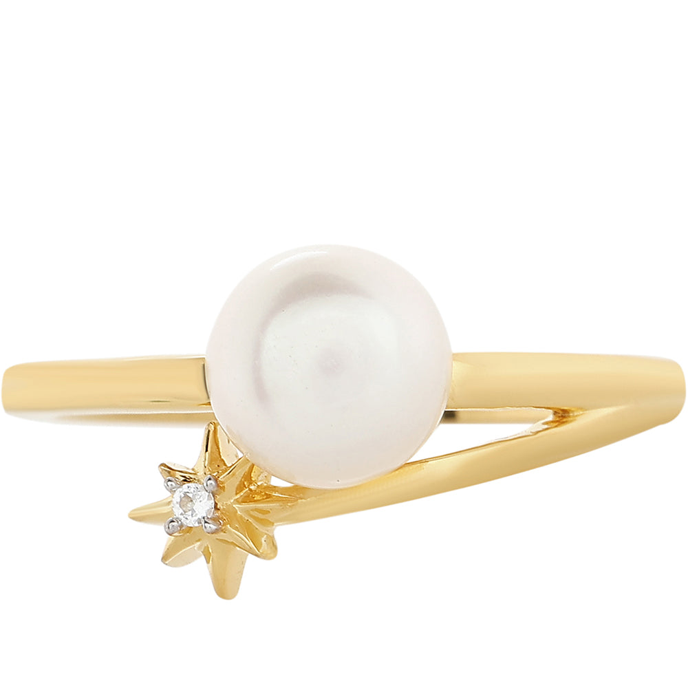 Pozlacené Stříbro 925/1000 - Prsten s Barokní Sladkovodní Kultivovanou Perlou a Bílým Topazem - Karátové číslo: 2.26. přibližná hmotnost: 2.61 gramů 1 