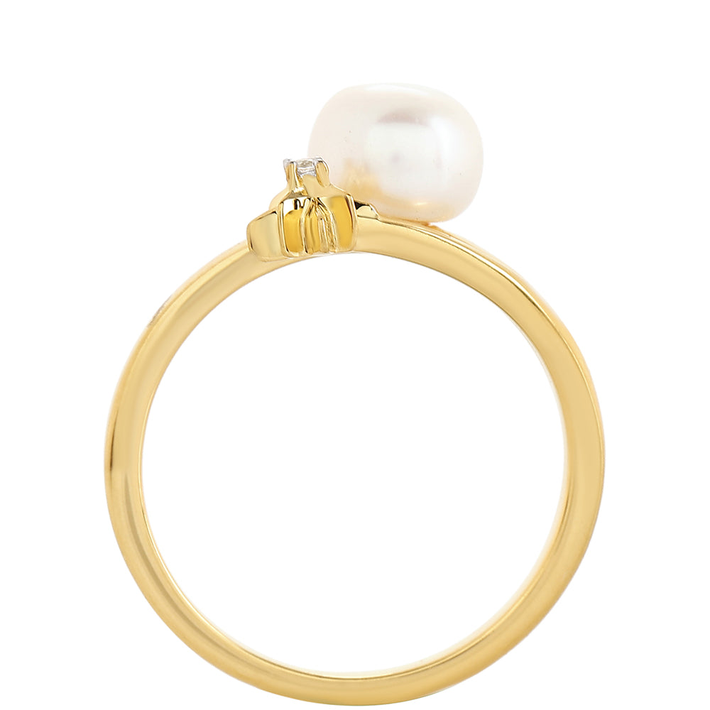 Pozlacené Stříbro 925/1000 - Prsten s Barokní Sladkovodní Kultivovanou Perlou a Bílým Topazem - Karátové číslo: 2.26. přibližná hmotnost: 2.61 gramů 3 