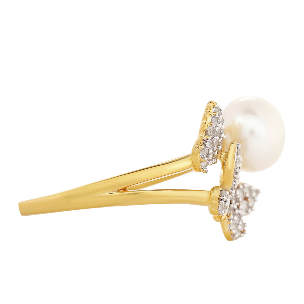 Pozlacené Stříbro 925/1000 - Prsten s Barokní Sladkovodní Kultivovanou Perlou a Bílým Topazem - Karátové číslo: 2.37. přibližná hmotnost: 2.86 gramů 2 