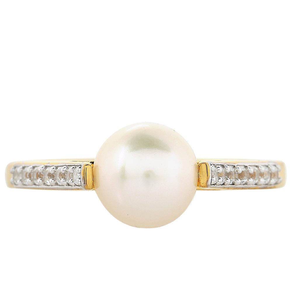 Pozlacené Stříbro 925/1000 - Prsten s Barokní Sladkovodní Kultivovanou Perlou a Bílým Topazem - Karátové číslo: 2.49. přibližná hmotnost: 2.4 gramů