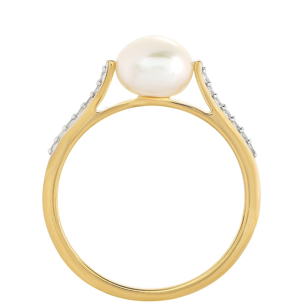 Pozlacené Stříbro 925/1000 - Prsten s Barokní Sladkovodní Kultivovanou Perlou a Bílým Topazem - Karátové číslo: 2.49. přibližná hmotnost: 2.4 gramů