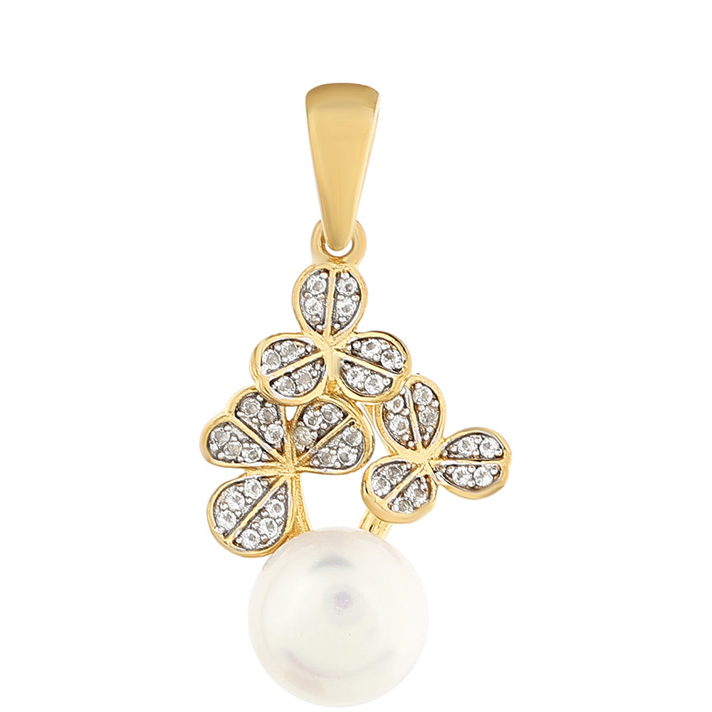 Pozlacené Stříbro 925/1000 - Přívěsek s Barokní Sladkovodní Kultivovanou Perlou a Bílým Topazem - Karátové číslo: 4.65. přibližná hmotnost: 3.35 gramů