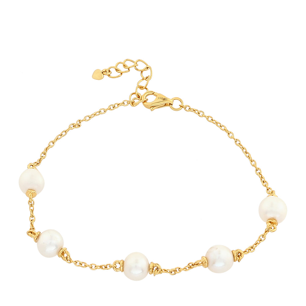 Pozlacené Stříbro 925/1000 - Náramek s Barokní Sladkovodní Kultivovanou Perlou - Karátové číslo: 8.63. přibližná hmotnost: 3.17 gramů 1 