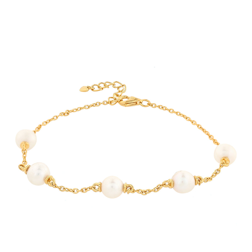 Pozlacené Stříbro 925/1000 - Náramek s Barokní Sladkovodní Kultivovanou Perlou - Karátové číslo: 8.63. přibližná hmotnost: 3.17 gramů 2 