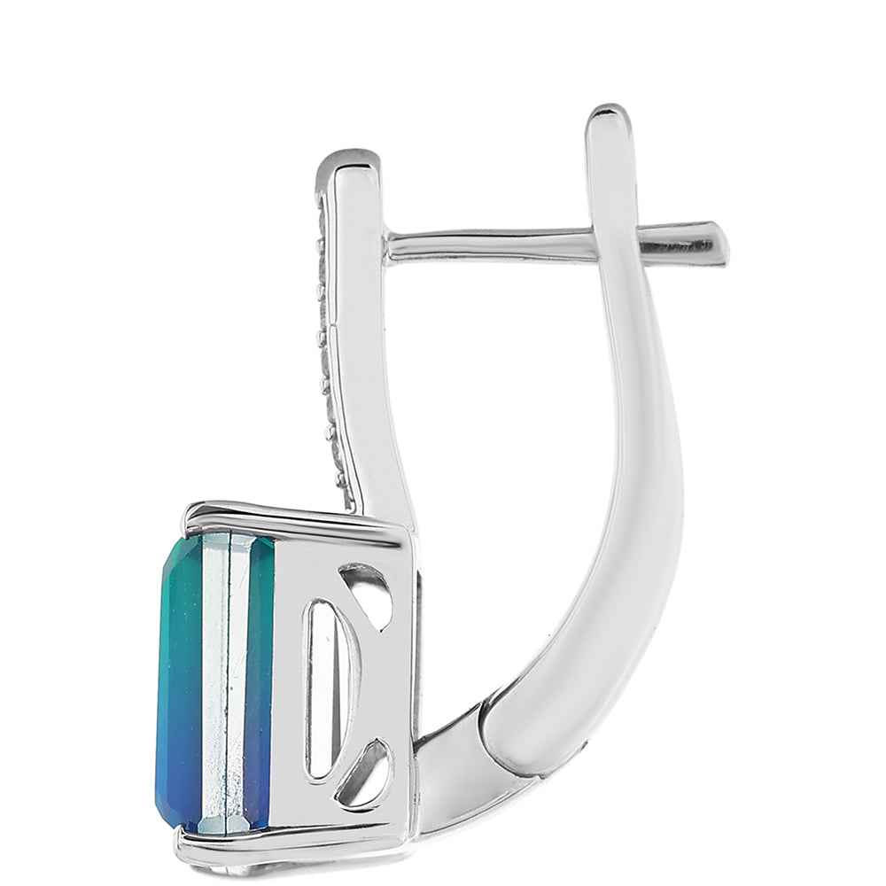 Stříbro 925/1000 - Náušnice s Pavím Křemenem a Bílým Topazem - Karátové číslo: 5.28. přibližná hmotnost: 4.51 gramů