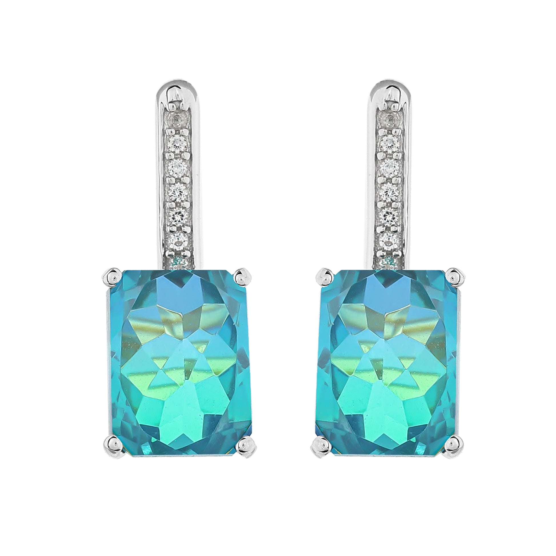 Stříbro 925/1000 - Náušnice s Pavím Křemenem a Bílým Topazem - Karátové číslo: 5.28. přibližná hmotnost: 4.51 gramů 4 