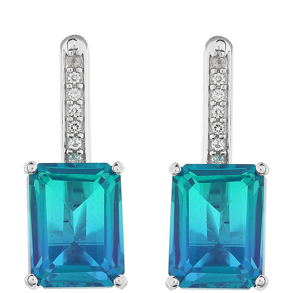 Stříbro 925/1000 - Náušnice s Pavím Křemenem a Bílým Topazem - Karátové číslo: 5.28. přibližná hmotnost: 4.51 gramů