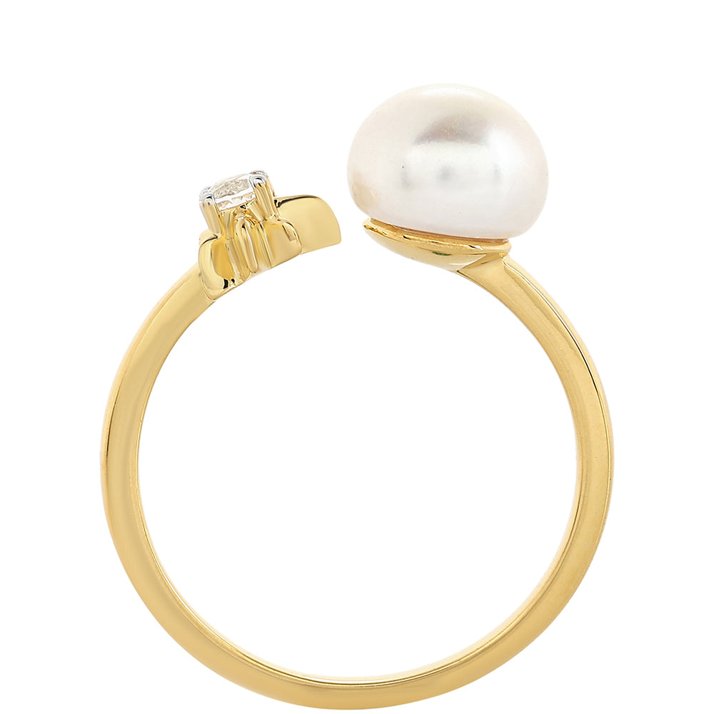 Pozlacené Stříbro 925/1000 - Prsten s Barokní Sladkovodní Kultivovanou Perlou a Bílým Topazem - Karátové číslo: 2.94. přibližná hmotnost: 2.37 gramů 3 