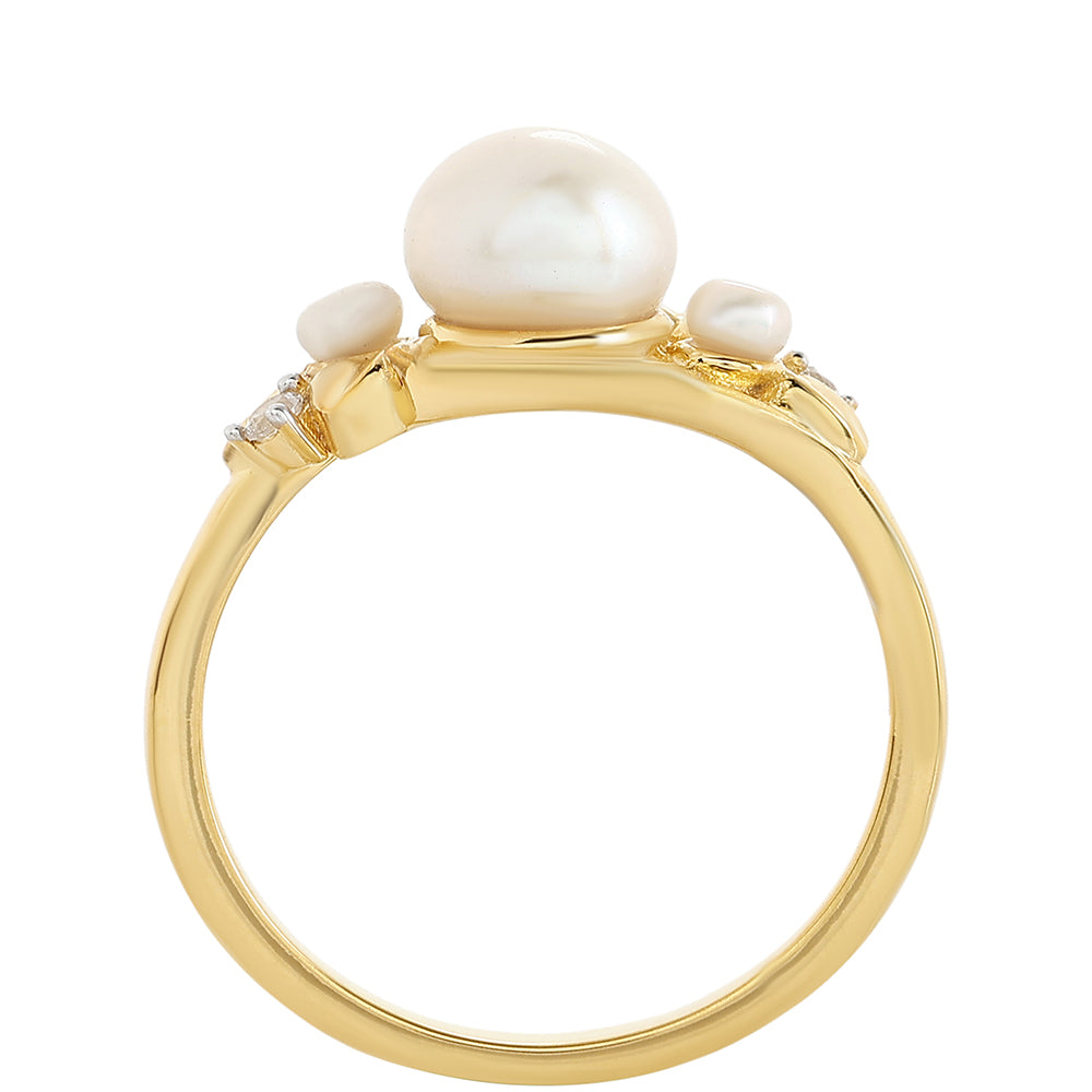 Pozlacené Stříbro 925/1000 - Prsten s Barokní Sladkovodní Kultivovanou Perlou a Bílým Topazem - Karátové číslo: 2.3. přibližná hmotnost: 3.17 gramů
