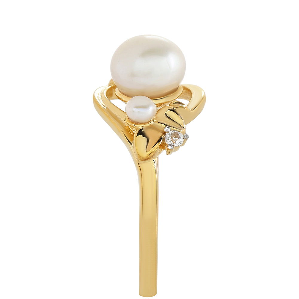 Pozlacené Stříbro 925/1000 - Prsten s Barokní Sladkovodní Kultivovanou Perlou a Bílým Topazem - Karátové číslo: 2.3. přibližná hmotnost: 3.17 gramů 4 