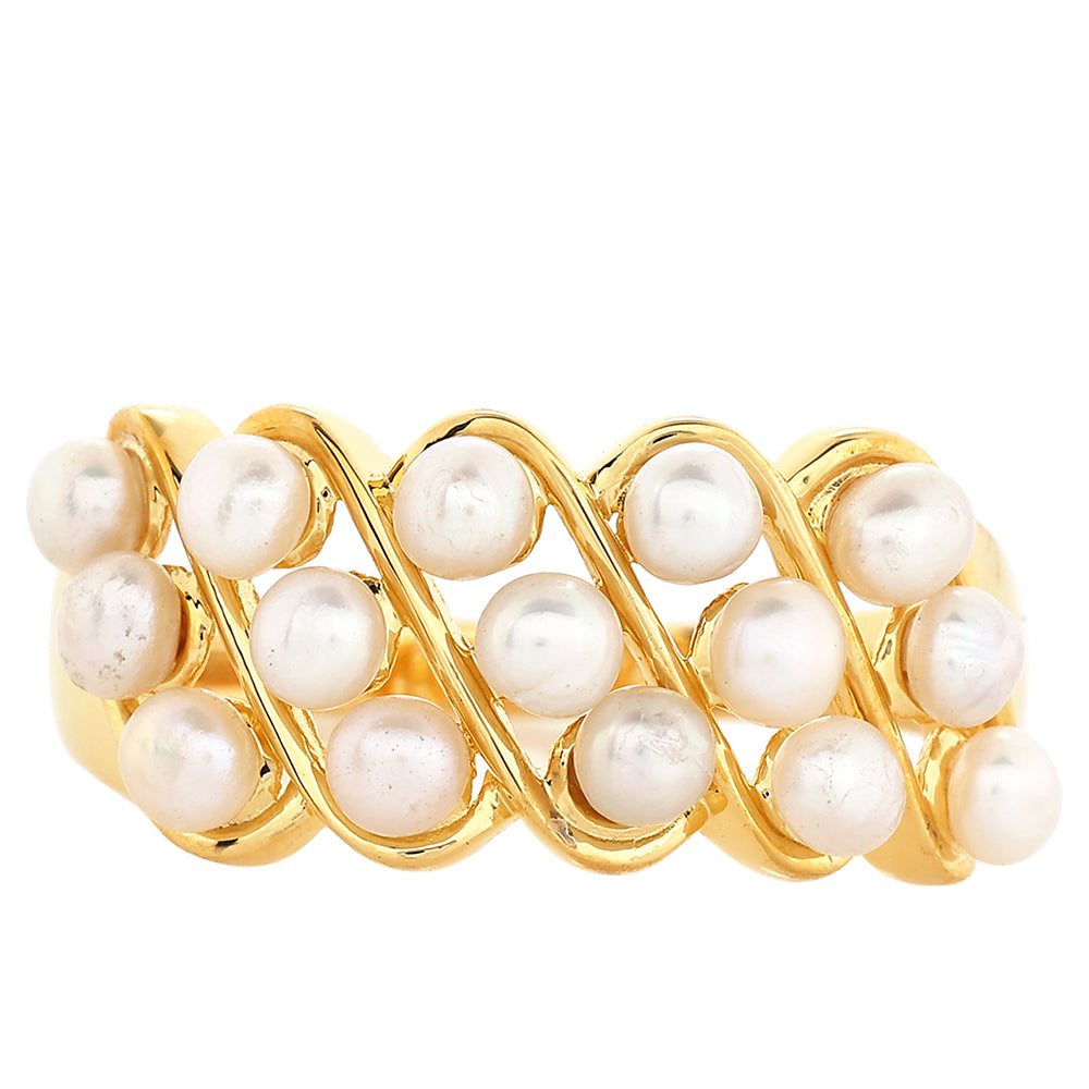 Pozlacené Stříbro 925/1000 - Prsten s Barokní Sladkovodní Kultivovanou Perlou - Karátové číslo: 1.77. přibližná hmotnost: 3.94 gramů 1 