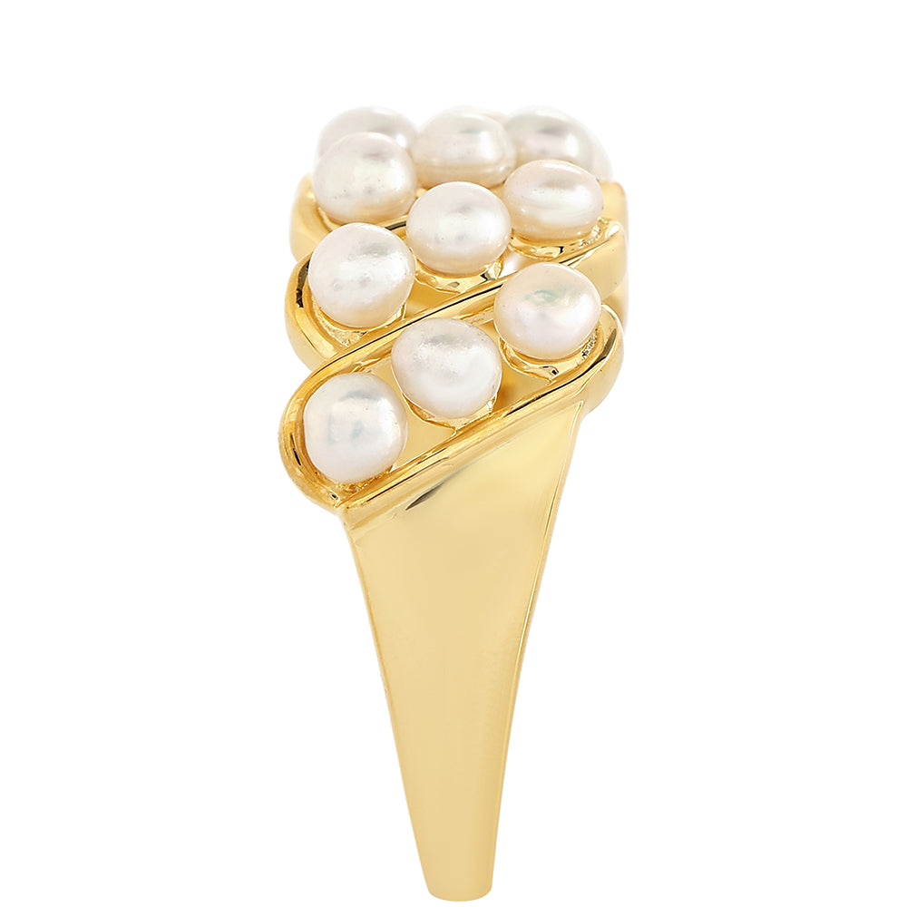 Pozlacené Stříbro 925/1000 - Prsten s Barokní Sladkovodní Kultivovanou Perlou - Karátové číslo: 1.77. přibližná hmotnost: 3.94 gramů 4 