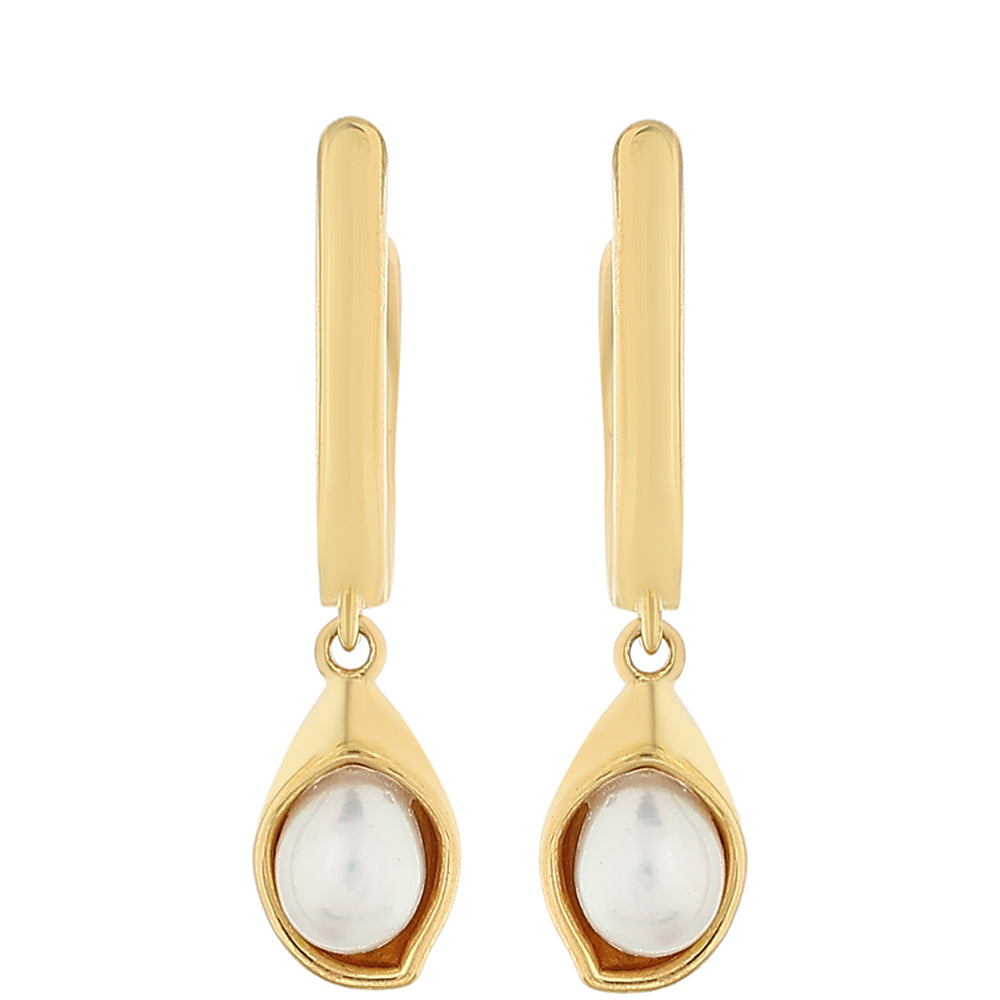 Pozlacené Stříbro 925/1000 - Náušnice s Barokní Sladkovodní Kultivovanou Perlou - Karátové číslo: 1.16. přibližná hmotnost: 2.51 gramů