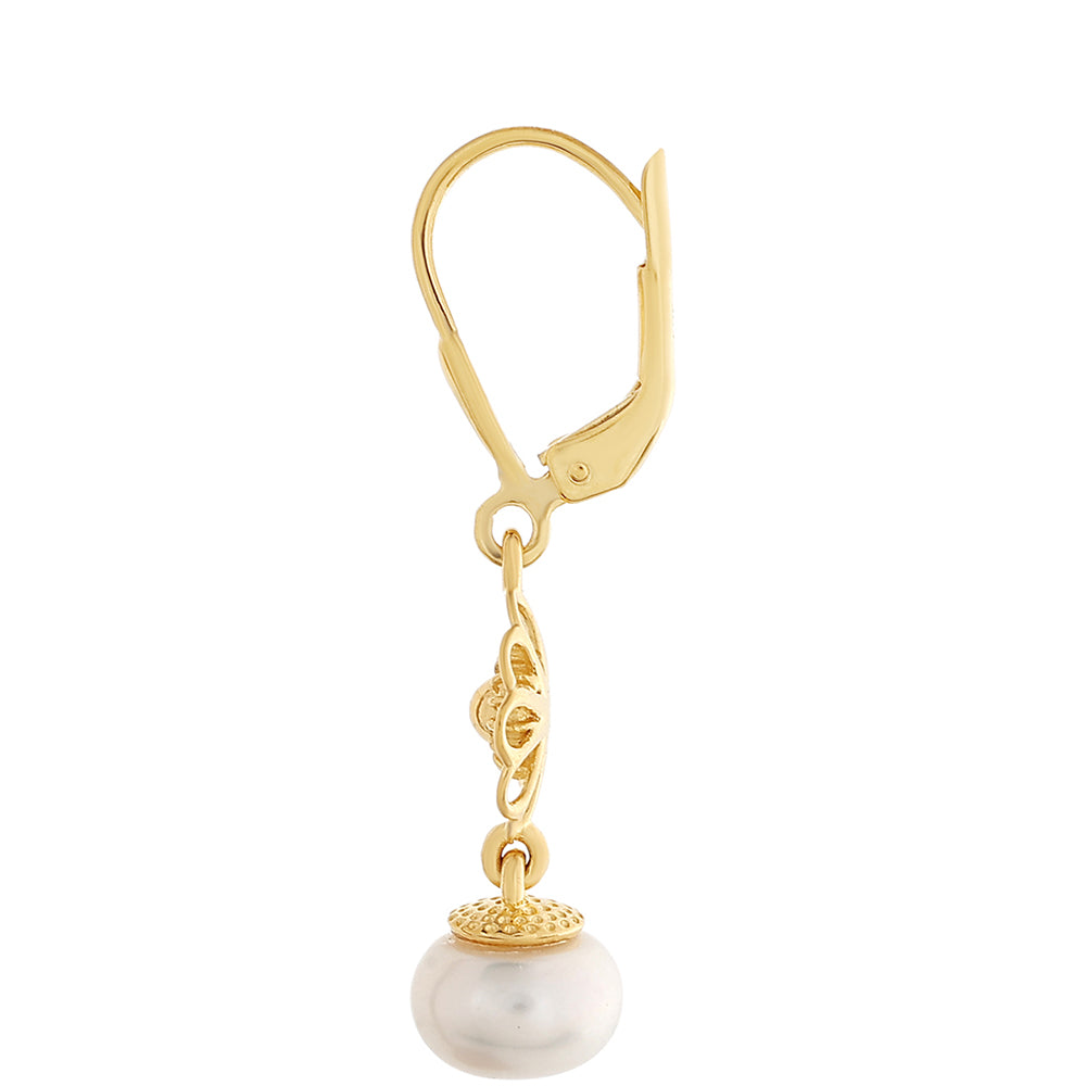 Pozlacené Stříbro 925/1000 - Náušnice s Barokní Sladkovodní Kultivovanou Perlou - Karátové číslo: 5.55. přibližná hmotnost: 3.27 gramů 2 