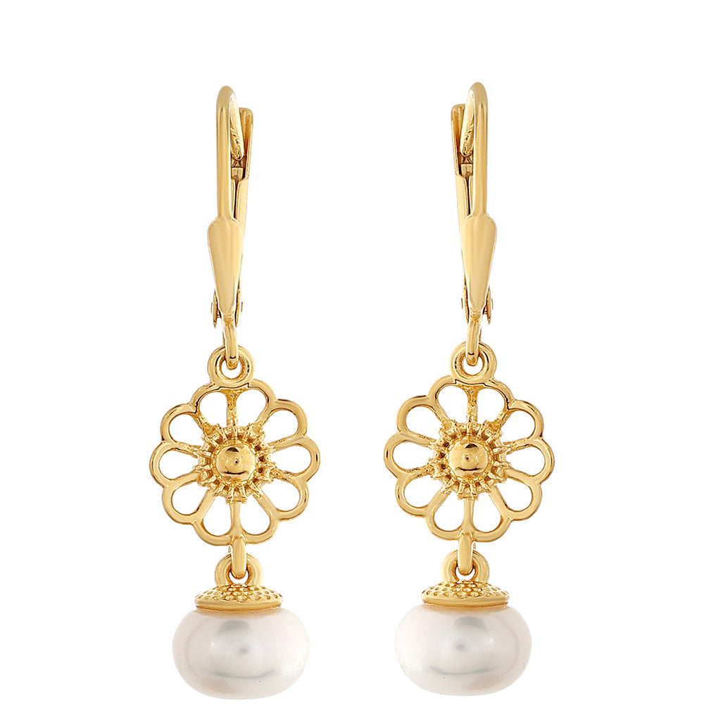 Pozlacené Stříbro 925/1000 - Náušnice s Barokní Sladkovodní Kultivovanou Perlou - Karátové číslo: 5.55. přibližná hmotnost: 3.27 gramů 1 