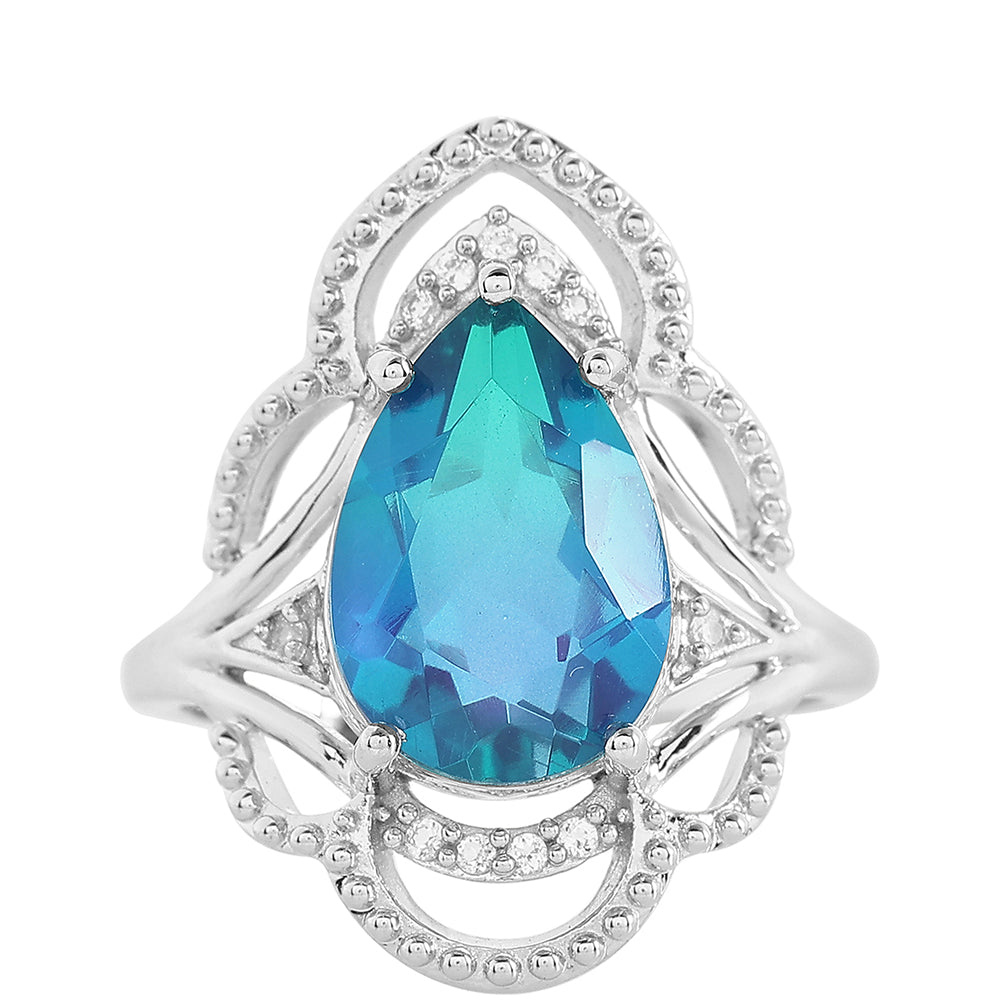 Stříbro 925/1000 - Prsten s Pavím Křemenem a Bílým Topazem - Karátové číslo: 4.19. přibližná hmotnost: 4.49 gramů 1 