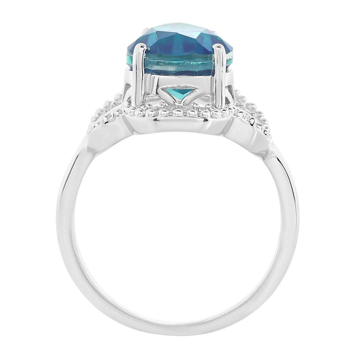 Stříbro 925/1000 - Prsten s Pavím Křemenem a Bílým Topazem - Karátové číslo: 4.19. přibližná hmotnost: 4.49 gramů