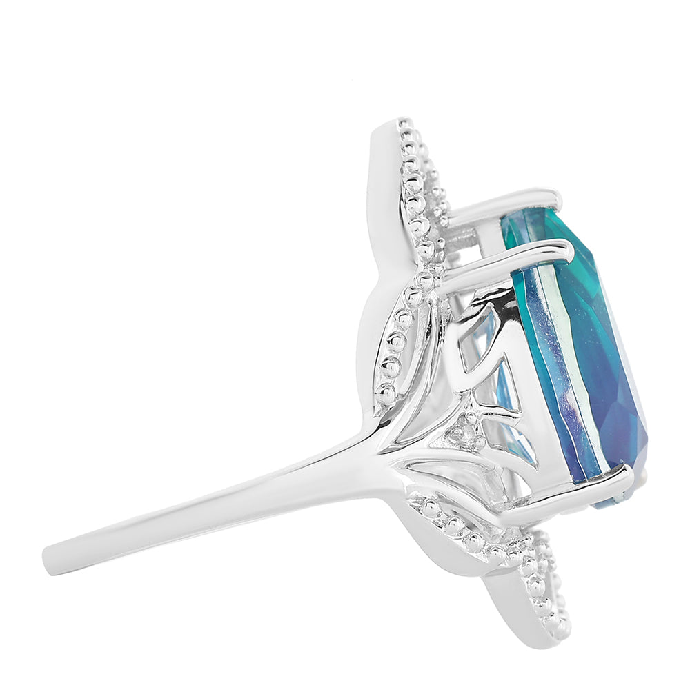 Stříbro 925/1000 - Prsten s Pavím Křemenem a Bílým Topazem - Karátové číslo: 4.19. přibližná hmotnost: 4.49 gramů 2 