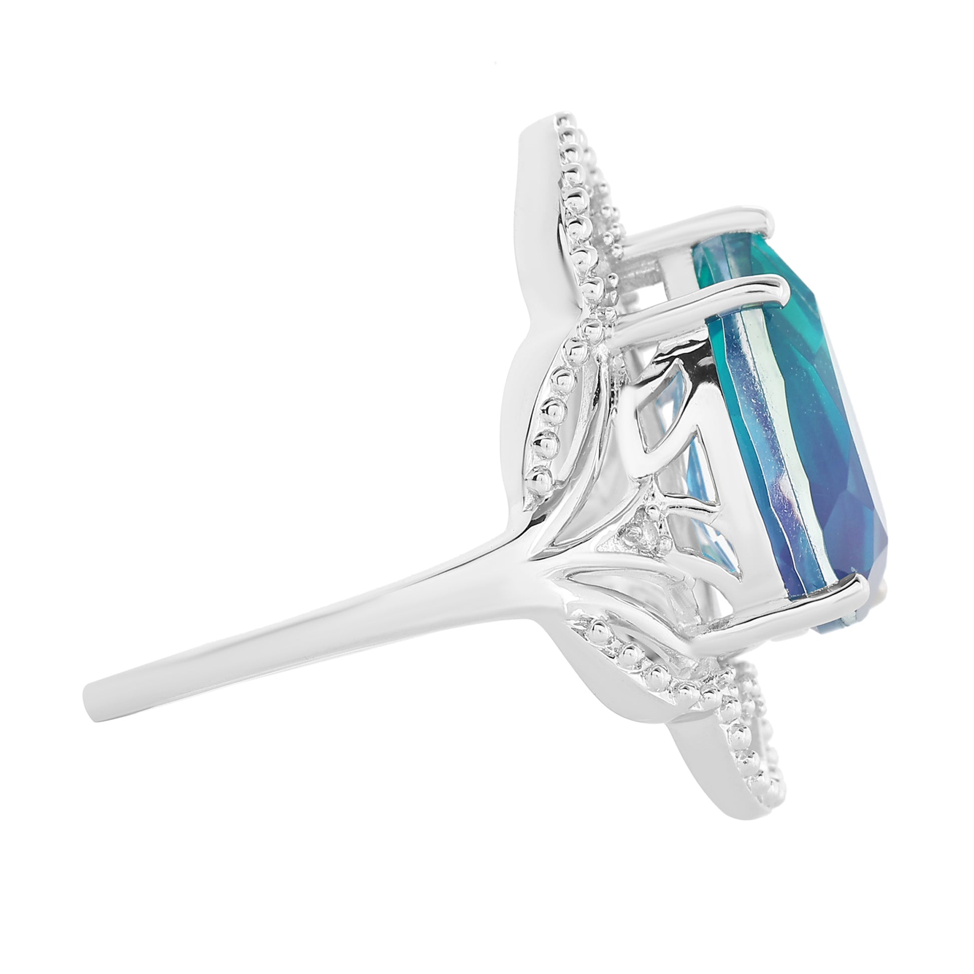 Stříbro 925/1000 - Prsten s Pavím Křemenem a Bílým Topazem - Karátové číslo: 4.19. přibližná hmotnost: 4.49 gramů 5 