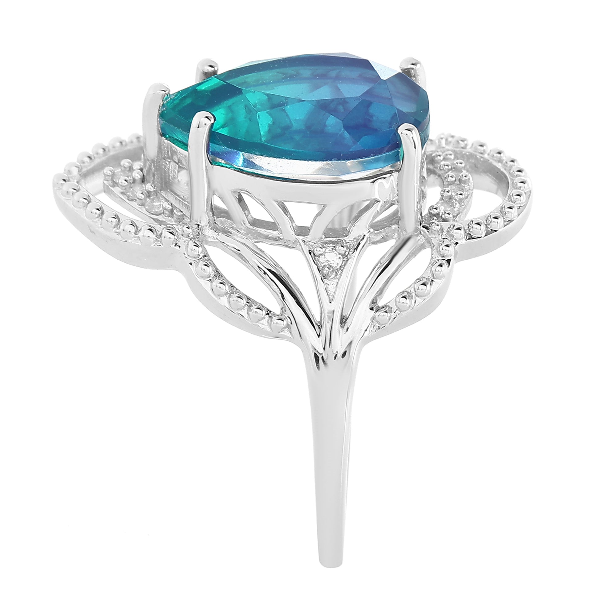 Stříbro 925/1000 - Prsten s Pavím Křemenem a Bílým Topazem - Karátové číslo: 4.19. přibližná hmotnost: 4.49 gramů 7 