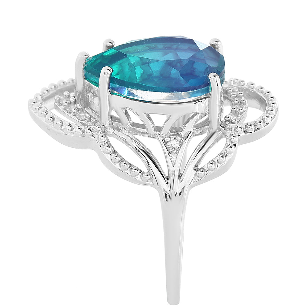 Stříbro 925/1000 - Prsten s Pavím Křemenem a Bílým Topazem - Karátové číslo: 4.19. přibližná hmotnost: 4.49 gramů 4 