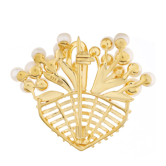 Pozlacené Stříbro 925/1000 - Brož s Barokní Sladkovodní Kultivovanou Perlou - Karátové číslo: 5.54. přibližná hmotnost: 5.34 gramů