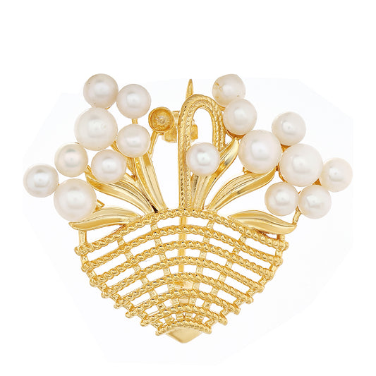 Pozlacené Stříbro 925/1000 - Brož s Barokní Sladkovodní Kultivovanou Perlou - Karátové číslo: 5.54. přibližná hmotnost: 5.34 gramů