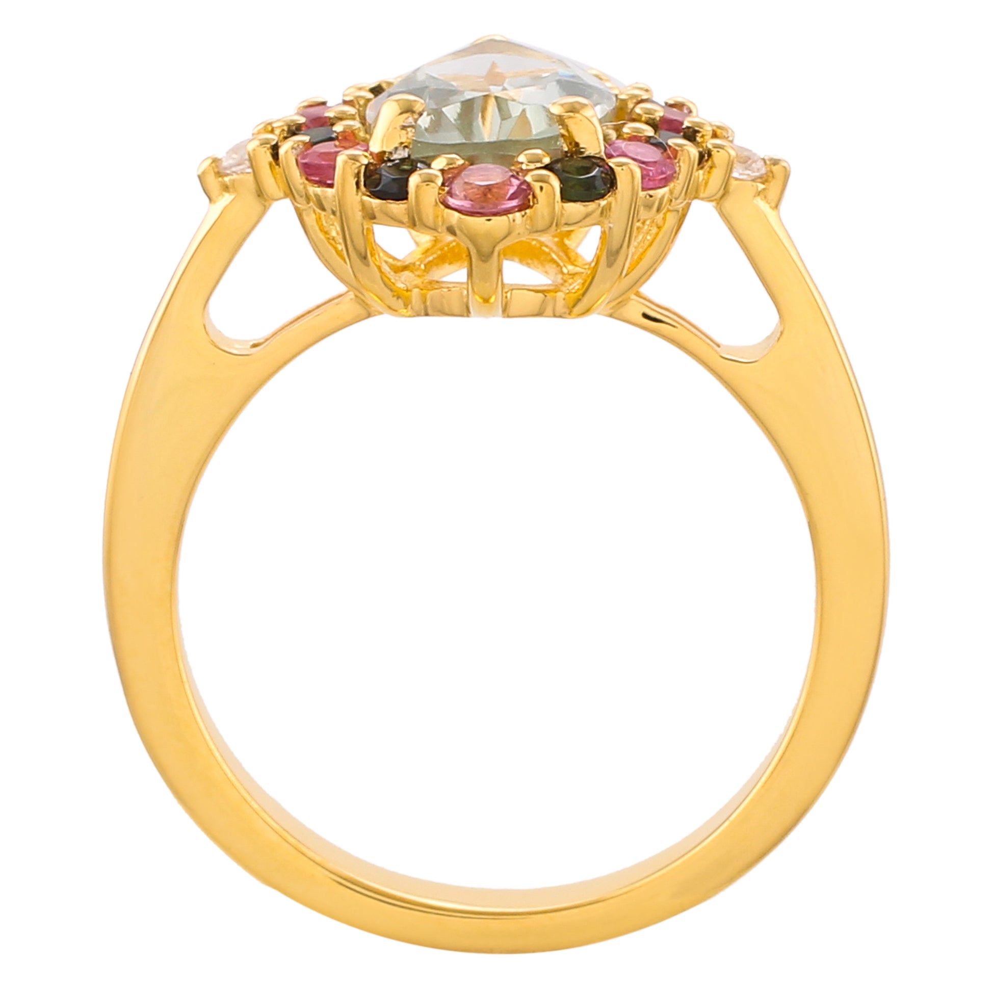 Pozlacený Stříbrný Prsten se Zeleným Ametystem a Růžovým Turmalínem 4 