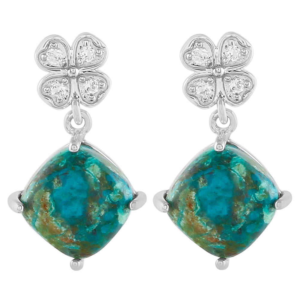 Stříbrné Náušnice s Chryzokolem a Bílým Topazem 1 