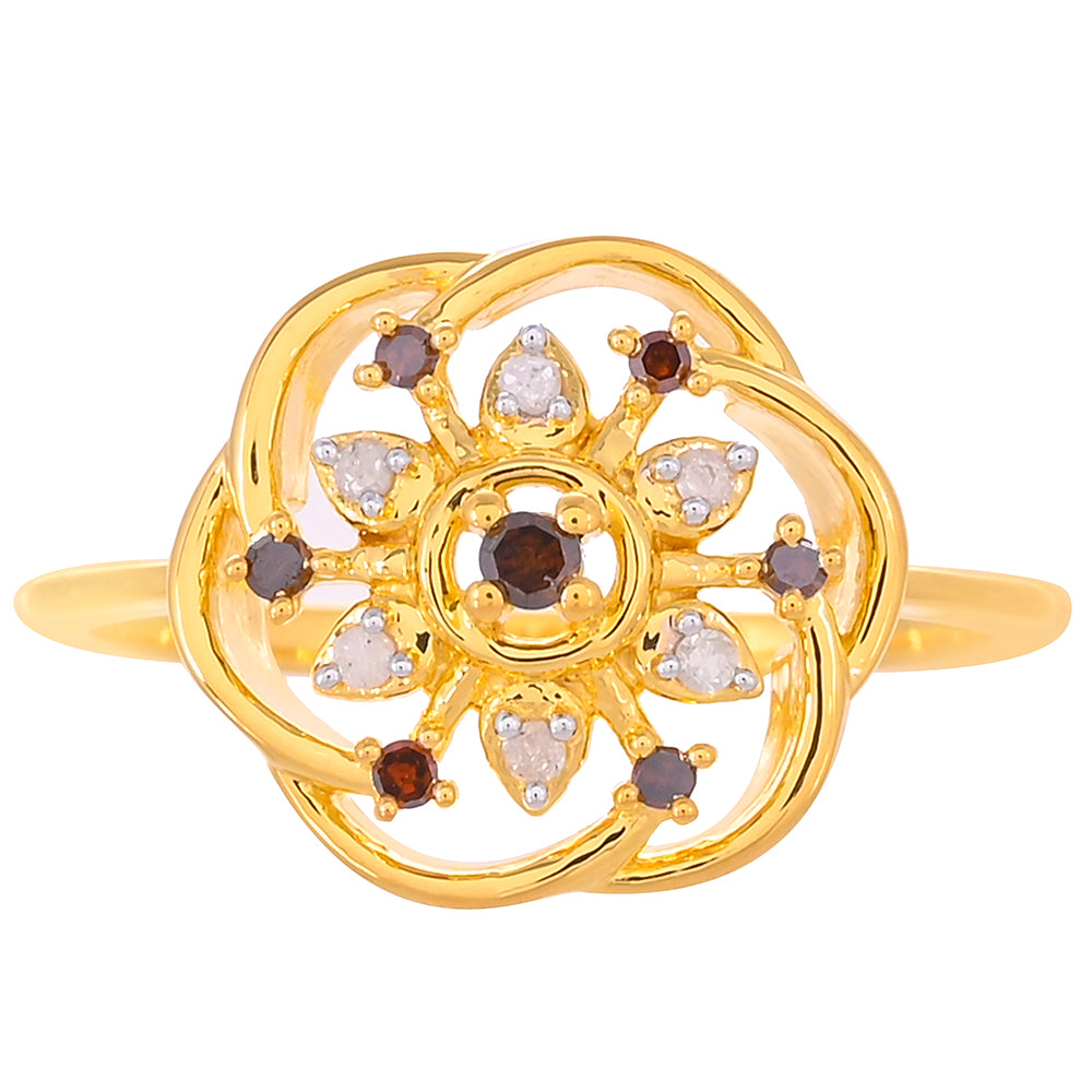 Pozlacené Stříbro 925/1000 - Prsten s Červeným Diamantem a Bílým Diamantem - Karátové číslo: 0.13. přibližná hmotnost: 2.44 gramů 1 