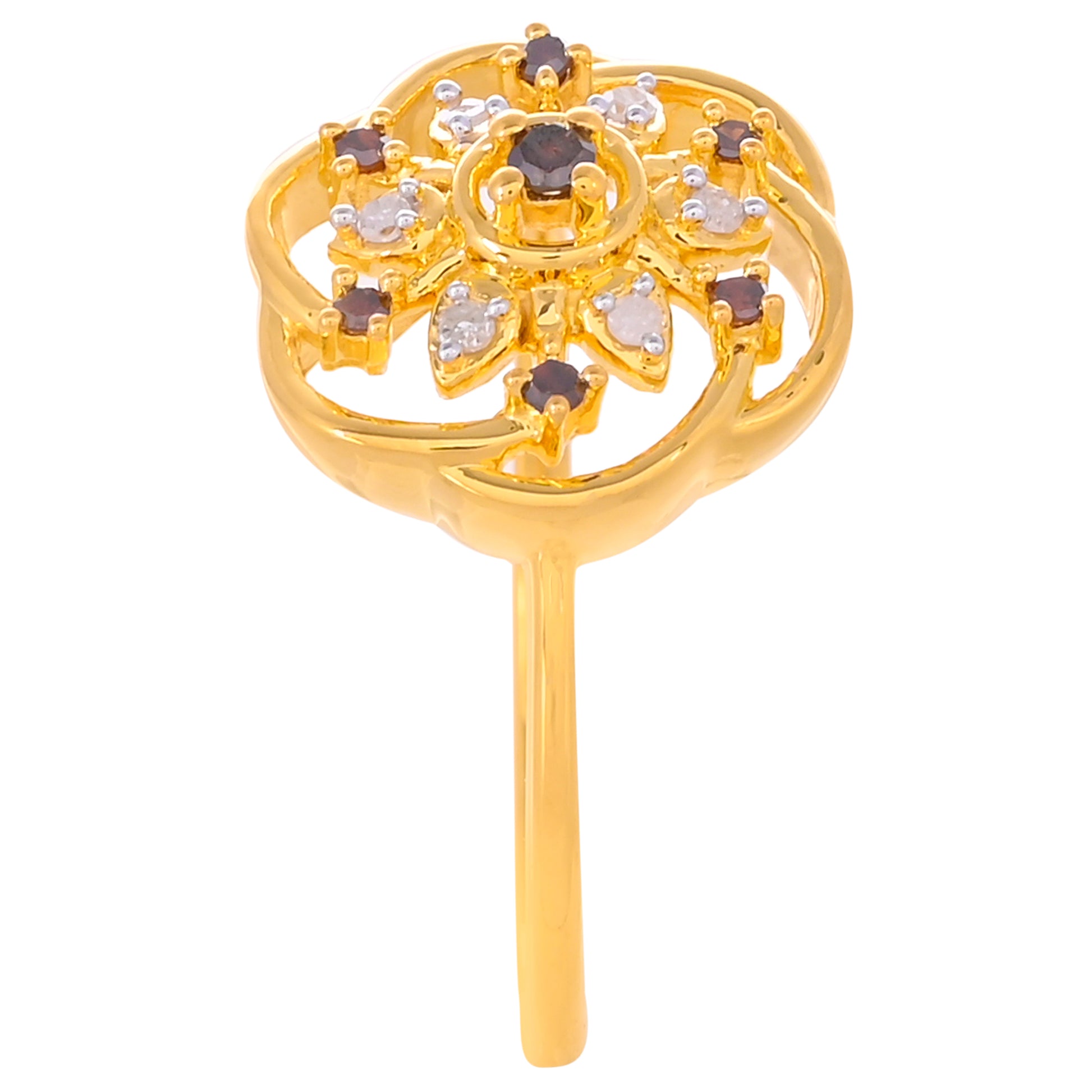 Pozlacené Stříbro 925/1000 - Prsten s Červeným Diamantem a Bílým Diamantem - Karátové číslo: 0.13. přibližná hmotnost: 2.44 gramů 3 