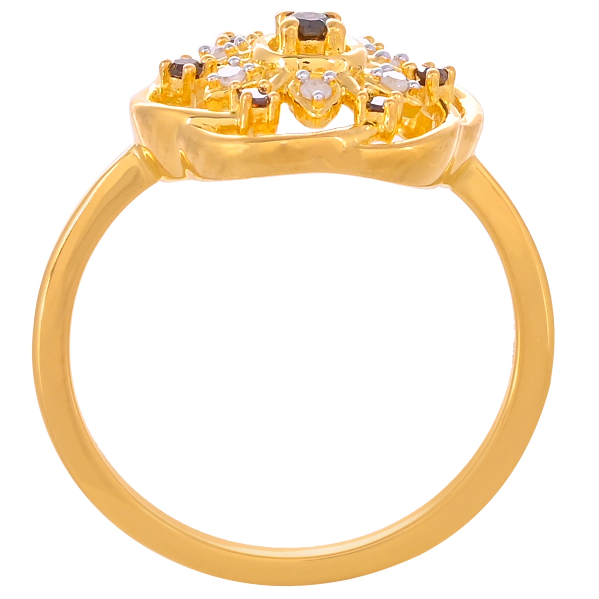 Pozlacené Stříbro 925/1000 - Prsten s Červeným Diamantem a Bílým Diamantem - Karátové číslo: 0.13. přibližná hmotnost: 2.44 gramů 4 